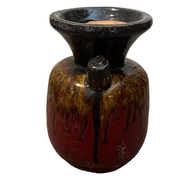 German Fat Lava Style Ceramic Vase with Handle & Brown-Red Gradient Glaze 9" - Picture 4 of 10
